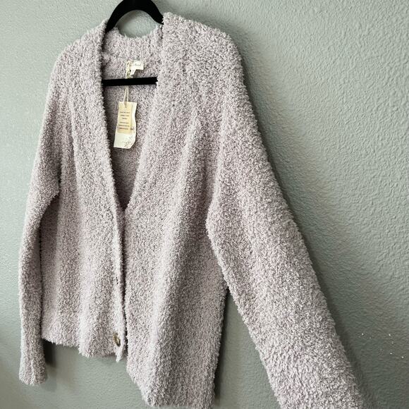 Hem & Thread Fluffy Knit V Neck Button Front New Womens Cozy Cardigan Sweater - Picture 2 of 6